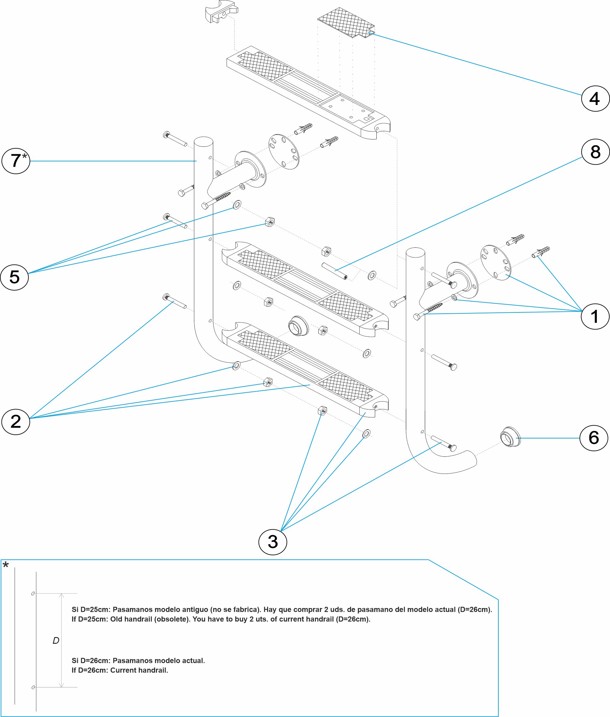 ESCALERA PARTIDA 2 PLETINAS AISI-316